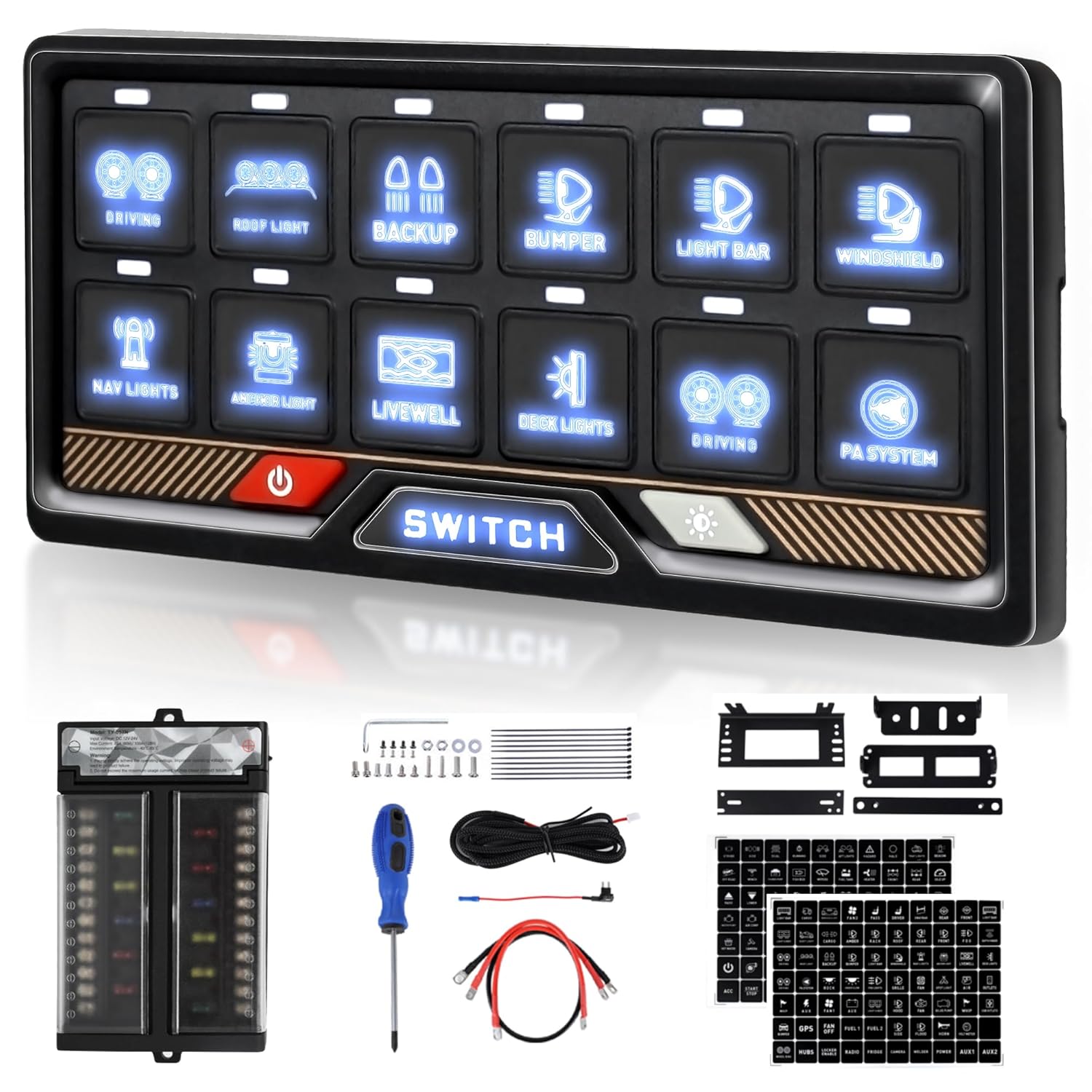 12-Button Switch Panel for LED Rock Lights & 12V Accessories