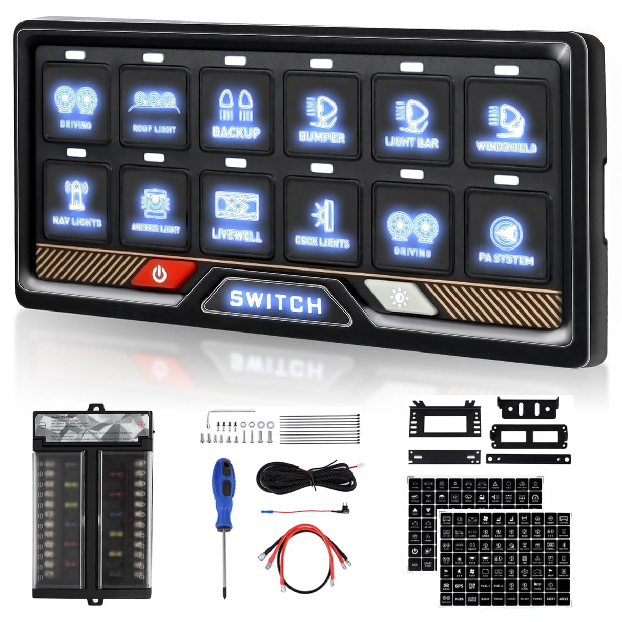 12-Button Switch Panel for LED Rock Lights & 12V Accessories