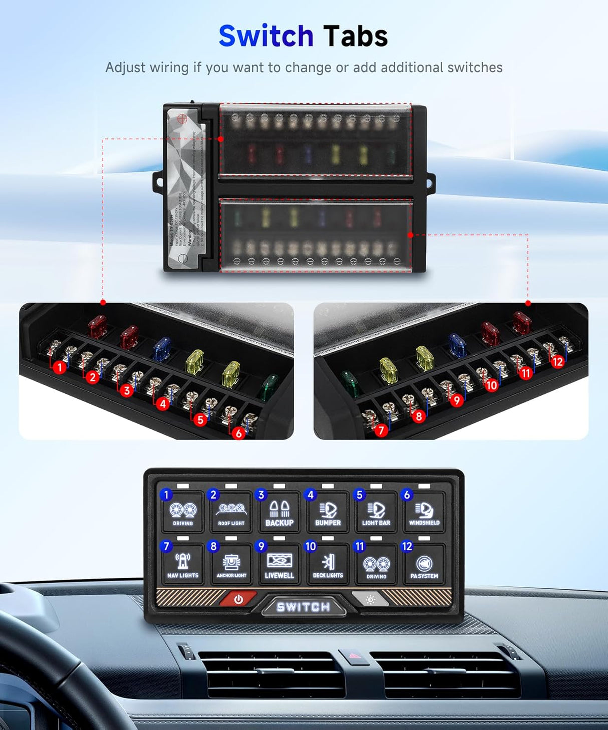 12-Button Switch Panel for LED Rock Lights & 12V Accessories